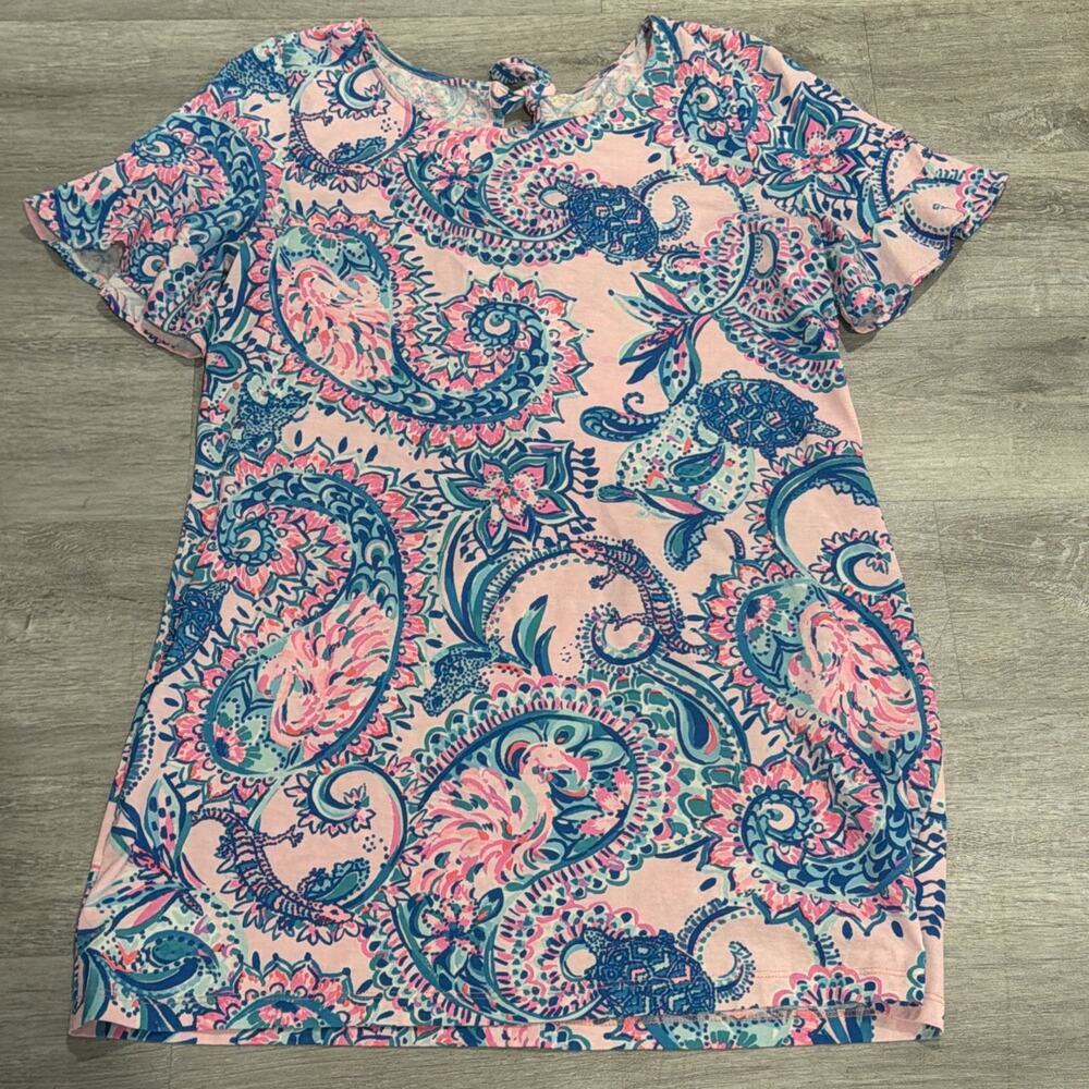 Lilly Pulitzer Mellorie Dress Cotton Pink Tropics Tint Tangerine Dream Sz Large